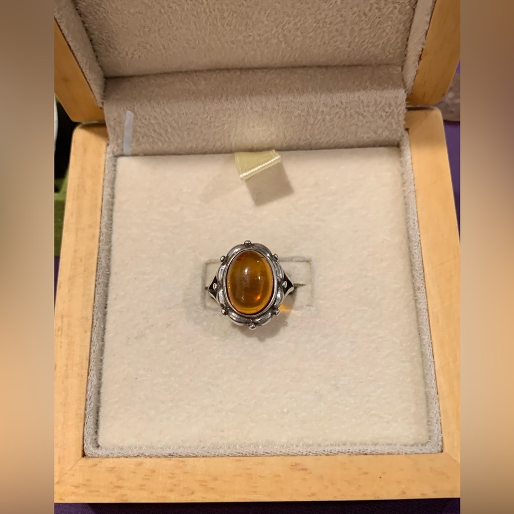 SALE!! Sterling Silver and Amber Ring